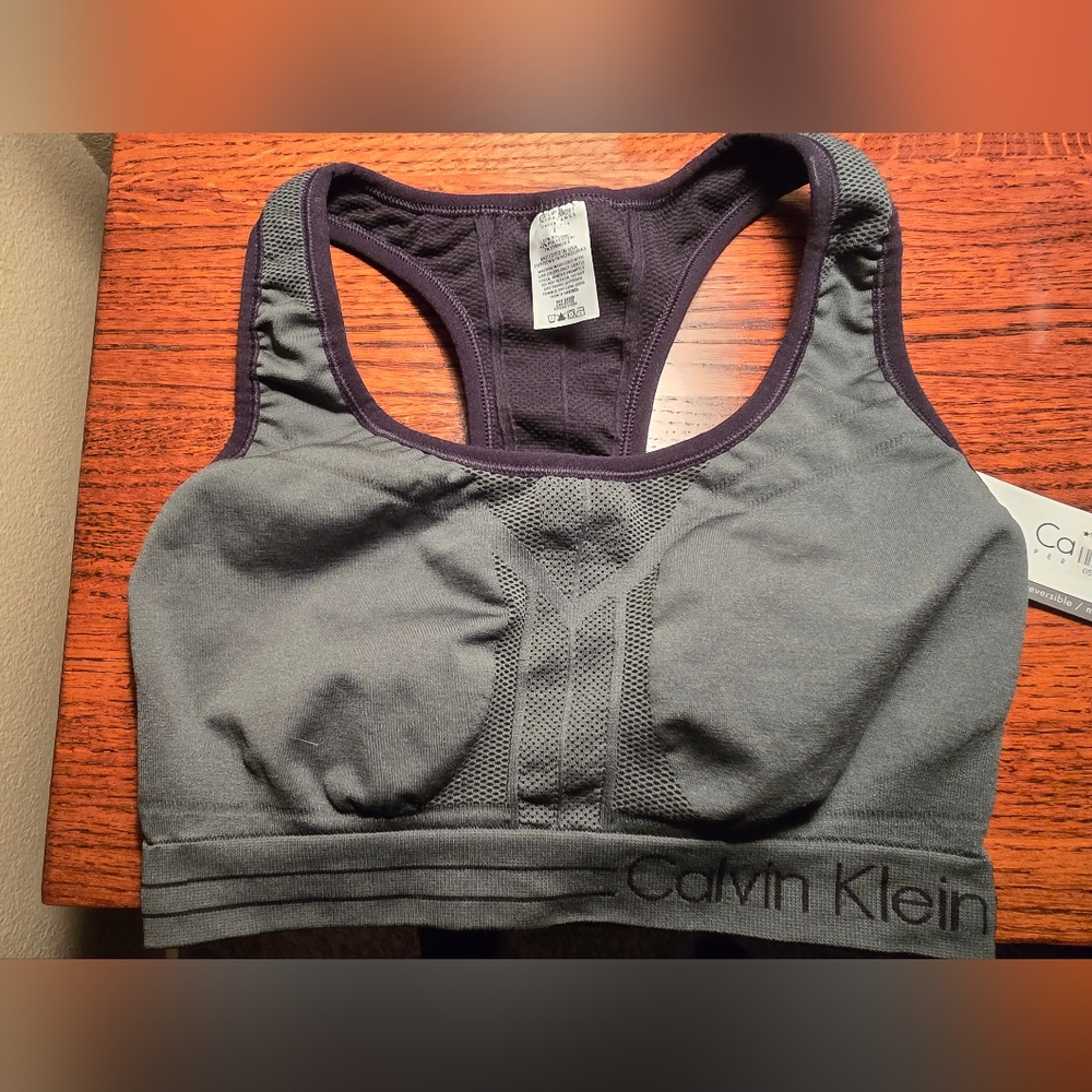 NWT Calvin Klein Medium Support Reversable Gray and Black Sports Bra